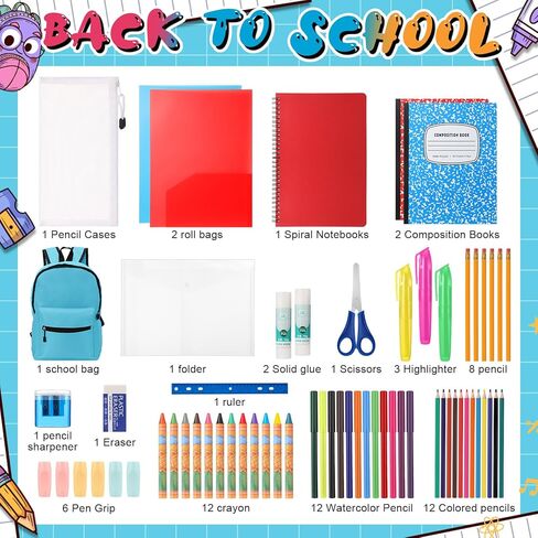 67 Pcs Back to School Supplies with Backpack Kids Kindergarten Preschool Elementary Supply Bundle Kit Middle High School Pen Notebook for K-12 Student Girl Boy Classroom Teacher(Pink) in Kuwait