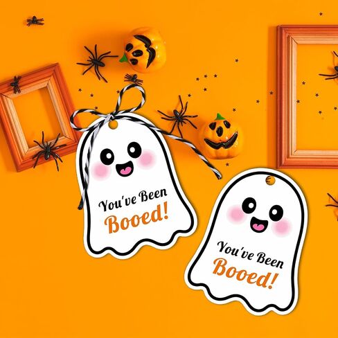 80 PCS Halloween Tags with String ، لقد تم Booed Gifts Tag ، علامات Happy Halloween for Goodie Ghost Boo Gifts for Presents Party Form in Kuwait