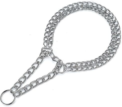Silver Dog Choker Collar,Metal Slip Link Martingale Collar Training Double Row Chain Heavy Duty (Silver, L(Neck Max 23inch)) in Saudi Arabia