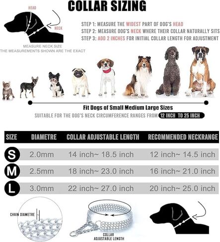Silver Dog Choker Collar,Metal Slip Link Martingale Collar Training Double Row Chain Heavy Duty (Silver, L(Neck Max 23inch)) in Saudi Arabia