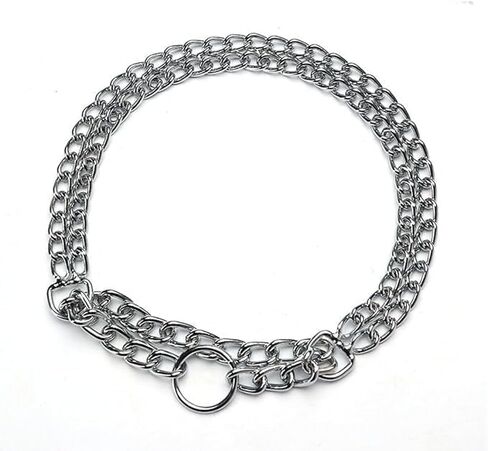 Silver Dog Choker Collar,Metal Slip Link Martingale Collar Training Double Row Chain Heavy Duty (Silver, L(Neck Max 23inch)) in Saudi Arabia