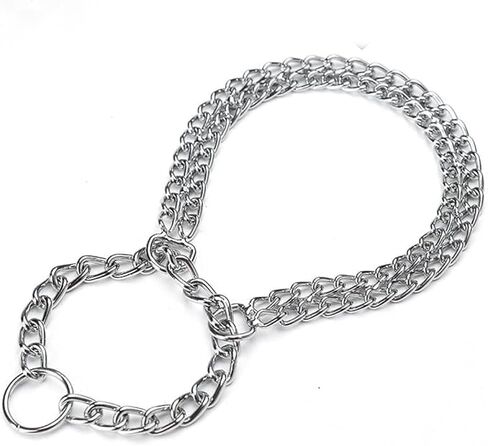 Silver Dog Choker Collar,Metal Slip Link Martingale Collar Training Double Row Chain Heavy Duty (Silver, L(Neck Max 23inch)) in Saudi Arabia