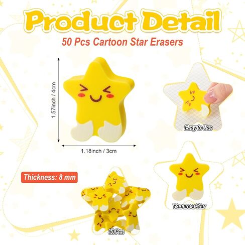 25 Sets Inspirational Gifts for Students Motivational Star Shaped Erasers You're a Star Erasers Emotional Cards for Party Office School Exchange Gifts in Saudi Arabia