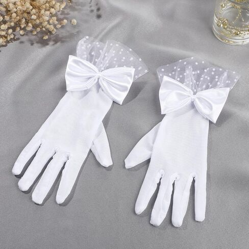 Yolev Ladies Short Lace Gloves Bridal Lace Gloves Tea Party Glove Lace Bow Gloves for Dinner Wedding Prom Halloween Party in Saudi Arabia