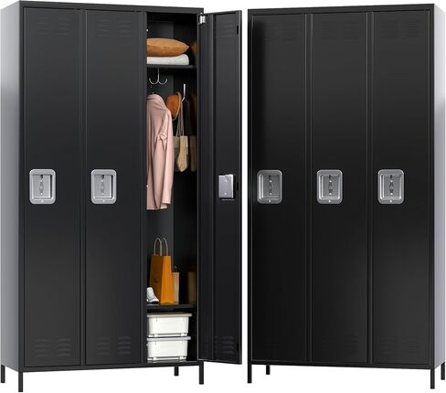 6 Doors Metal Storage Lockers for Employees,Industrial Steel Locker with 18 Hooks for Gym,School,Garage,Office,Bedroom,Assembly Required,Black in Kuwait