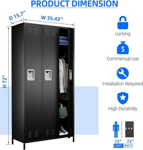 6 Doors Metal Storage Lockers for Employees,Industrial Steel Locker with 18 Hooks for Gym,School,Garage,Office,Bedroom,Assembly Required,Black in Kuwait