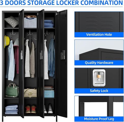 6 Doors Metal Storage Lockers for Employees,Industrial Steel Locker with 18 Hooks for Gym,School,Garage,Office,Bedroom,Assembly Required,Black in Kuwait