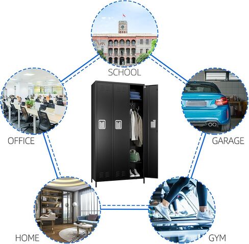 6 Doors Metal Storage Lockers for Employees,Industrial Steel Locker with 18 Hooks for Gym,School,Garage,Office,Bedroom,Assembly Required,Black in Kuwait