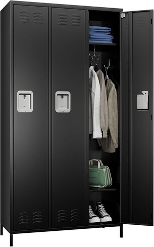6 Doors Metal Storage Lockers for Employees,Industrial Steel Locker with 18 Hooks for Gym,School,Garage,Office,Bedroom,Assembly Required,Black in Kuwait