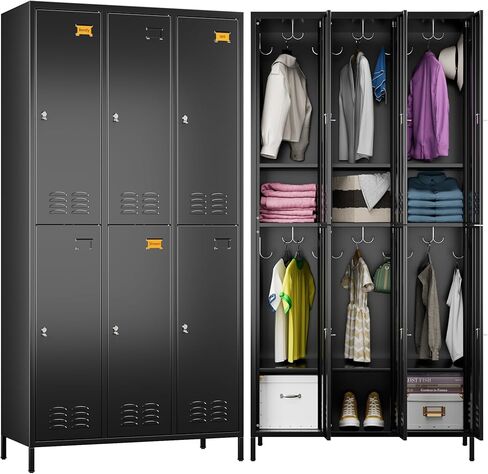 ترقية 3 أبواب خزائن تخزين المعادن للموظفين ، خزانة تخزين الفولاذ الصناعي مع السنانير وثقب الهواء للصالة الرياضية ، المدارس ، المرآب ، المكتب ، التجميع مطلوب ، أسود in Kuwait