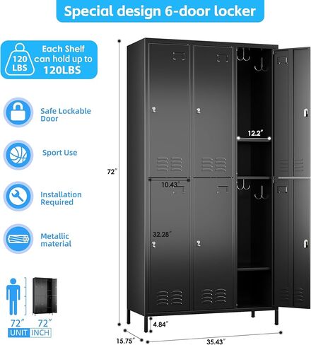 ترقية 3 أبواب خزائن تخزين المعادن للموظفين ، خزانة تخزين الفولاذ الصناعي مع السنانير وثقب الهواء للصالة الرياضية ، المدارس ، المرآب ، المكتب ، التجميع مطلوب ، أسود in Kuwait