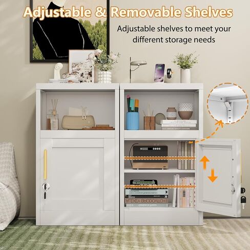Metal Nightstand with Lockable Door and Adjustable Shelf, Small Storage Locker with Open Countertop, Versatile Side Table for Office, Bedroom, and Living Room, White in Saudi Arabia