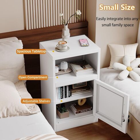 Metal Nightstand with Lockable Door and Adjustable Shelf, Small Storage Locker with Open Countertop, Versatile Side Table for Office, Bedroom, and Living Room, White in Saudi Arabia