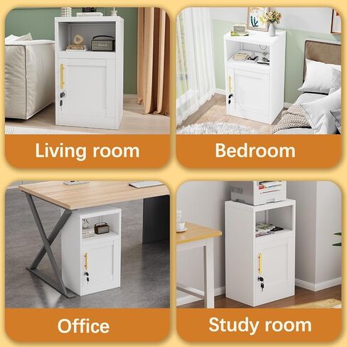 Metal Nightstand with Lockable Door and Adjustable Shelf, Small Storage Locker with Open Countertop, Versatile Side Table for Office, Bedroom, and Living Room, White in Saudi Arabia