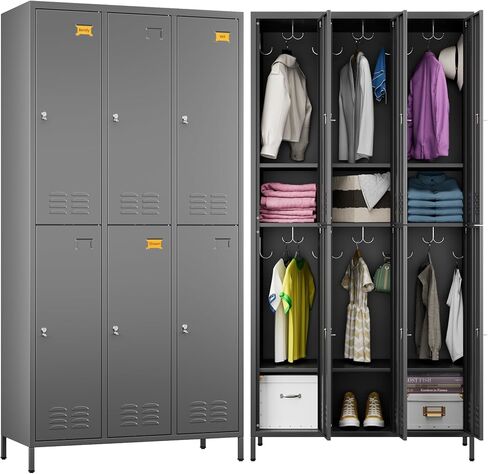 Upgrade 3 Doors Metal Storage Lockers for Employees, Industrial Steel Storage Locker with Hooks & Air Hole for Gym,School,Garage,Office,Assembly Required,Black in Saudi Arabia