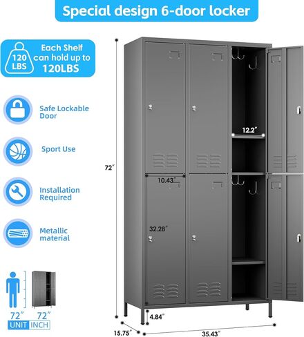 Upgrade 3 Doors Metal Storage Lockers for Employees, Industrial Steel Storage Locker with Hooks & Air Hole for Gym,School,Garage,Office,Assembly Required,Black in Saudi Arabia