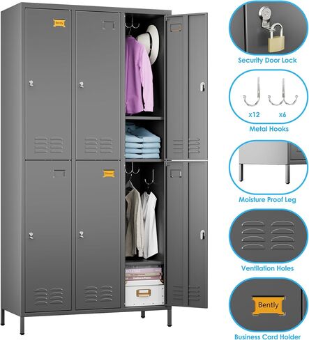 Upgrade 3 Doors Metal Storage Lockers for Employees, Industrial Steel Storage Locker with Hooks & Air Hole for Gym,School,Garage,Office,Assembly Required,Black in Saudi Arabia