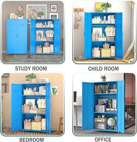 Metal Locker Storage Cabinet, Steel Locker with Magnetic Door and Two Adjustable Shelves, Metal Storage Locker for Office, Home, Gym, School and Employee(Red) in Saudi Arabia