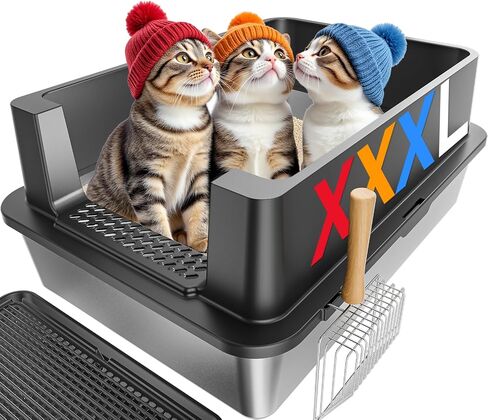 مربع فضلات من الفولاذ المقاوم للصدأ-28 بوصة كبيرة XXXL CAT STRETER BOX مع جوانب عالية ، غير مكافحة ومضاد للقطط الكبيرة/القطط المتعددة ، تشمل مغرفة معدنية شاقة ، رمادية in Saudi Arabia