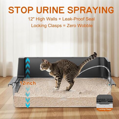 مربع فضلات من الفولاذ المقاوم للصدأ-28 بوصة كبيرة XXXL CAT STRETER BOX مع جوانب عالية ، غير مكافحة ومضاد للقطط الكبيرة/القطط المتعددة ، تشمل مغرفة معدنية شاقة ، رمادية in Saudi Arabia