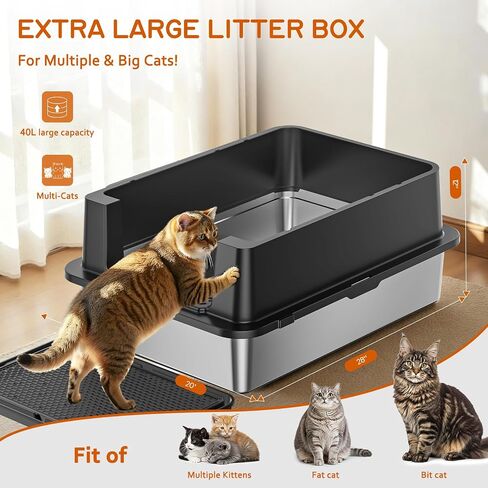 مربع فضلات من الفولاذ المقاوم للصدأ-28 بوصة كبيرة XXXL CAT STRETER BOX مع جوانب عالية ، غير مكافحة ومضاد للقطط الكبيرة/القطط المتعددة ، تشمل مغرفة معدنية شاقة ، رمادية in Saudi Arabia