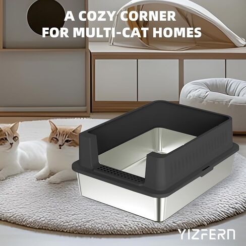 مربع فضلات من الفولاذ المقاوم للصدأ-28 بوصة كبيرة XXXL CAT STRETER BOX مع جوانب عالية ، غير مكافحة ومضاد للقطط الكبيرة/القطط المتعددة ، تشمل مغرفة معدنية شاقة ، رمادية in Saudi Arabia
