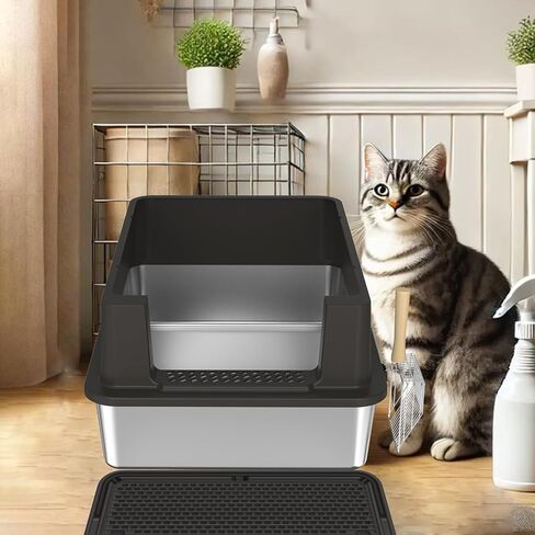 مربع فضلات من الفولاذ المقاوم للصدأ-28 بوصة كبيرة XXXL CAT STRETER BOX مع جوانب عالية ، غير مكافحة ومضاد للقطط الكبيرة/القطط المتعددة ، تشمل مغرفة معدنية شاقة ، رمادية in Saudi Arabia