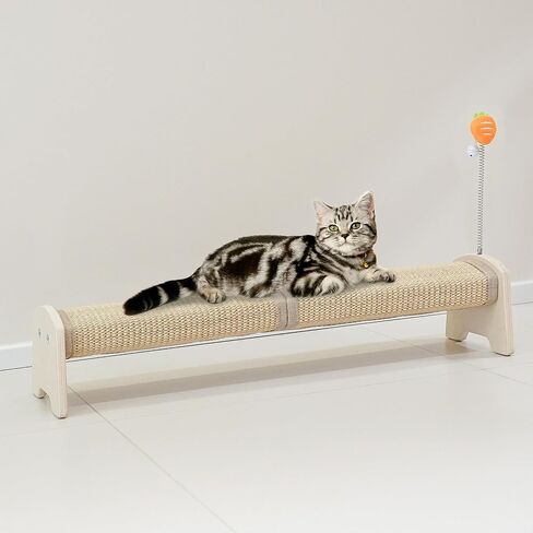 Meeyoview 30" Horizontal Scratching Post, Sisal Cat Scratcher with Spring Toy, Large Floor Mount Scratching Pad, Furniture Protector for Indoor Cats, Square in Saudi Arabia