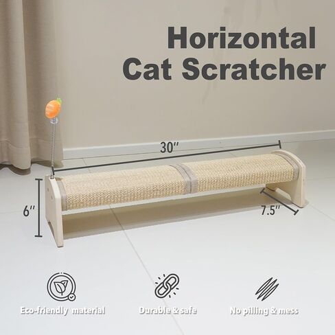 Meeyoview 30" Horizontal Scratching Post, Sisal Cat Scratcher with Spring Toy, Large Floor Mount Scratching Pad, Furniture Protector for Indoor Cats, Square in Saudi Arabia