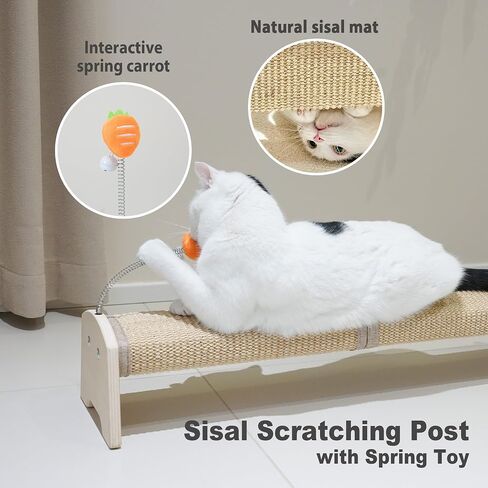 Meeyoview 30" Horizontal Scratching Post, Sisal Cat Scratcher with Spring Toy, Large Floor Mount Scratching Pad, Furniture Protector for Indoor Cats, Square in Saudi Arabia