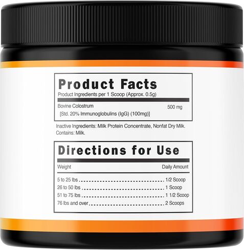 Bovine Colostrum for Dogs (90g) Raw Colostrum Powder for All Ages, Breeds & Sizes - Immune, Allergy, Skin & Itch Support - 20% Immunoglobulins - Non GMO, Third Party Tested, USA Made - 3.17oz in Saudi Arabia