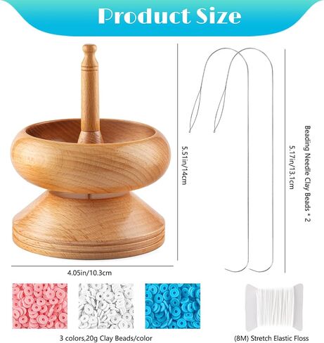 ORNUNIQ Clay Bead Spinner with Big Eye Beading Needle, Clay Bead Spinner Kit Waist Beads Kit for Jewelry Making Bracelet Maker Stringing Pinewood Wooden Crafting Gifts in Saudi Arabia