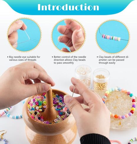 ORNUNIQ Clay Bead Spinner with Big Eye Beading Needle, Clay Bead Spinner Kit Waist Beads Kit for Jewelry Making Bracelet Maker Stringing Pinewood Wooden Crafting Gifts in Saudi Arabia