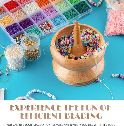 ORNUNIQ Clay Bead Spinner with Big Eye Beading Needle, Clay Bead Spinner Kit Waist Beads Kit for Jewelry Making Bracelet Maker Stringing Pinewood Wooden Crafting Gifts in Saudi Arabia