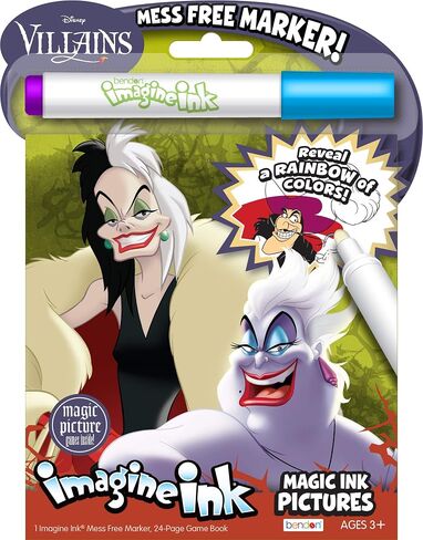 Disney Villains 24 Page Imagine Ink Magic Pictures Coloring Book with 1 Mess Free Marker Featuring Cruella, Ursula, Maleficent and More Bendon 50490 in Saudi Arabia