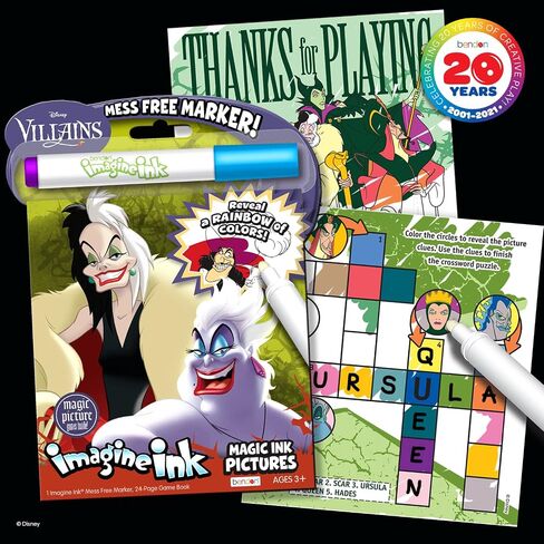 Disney Villains 24 Page Imagine Ink Magic Pictures Coloring Book with 1 Mess Free Marker Featuring Cruella, Ursula, Maleficent and More Bendon 50490 in Saudi Arabia