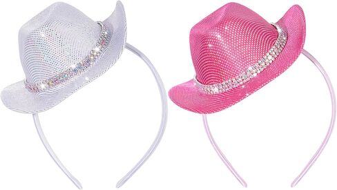 Mini Cowboy Hats Headband Glitter Pink Cowgirl Hat Headband Western Disco Party Decors Cosplay Costume Accessories in Saudi Arabia