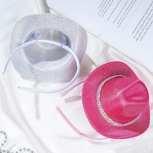 Mini Cowboy Hats Headband Glitter Pink Cowgirl Hat Headband Western Disco Party Decors Cosplay Costume Accessories in Saudi Arabia