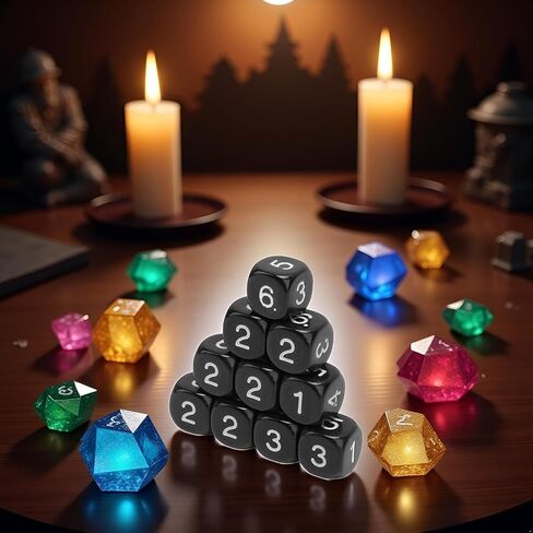 20Pcs Black 6 Sided Number Dice, Round Corner Polyhedral Dice, Polyhedral Role Playing for Numeral Teaching Board Games, Table Games Role Playing Dice Black Dice（16mm ） in Saudi Arabia