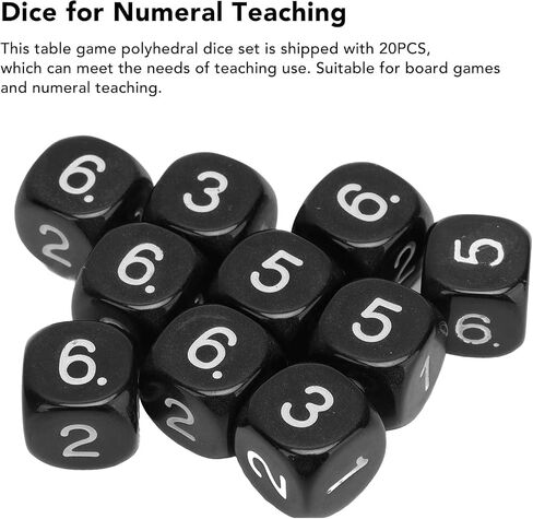 20Pcs Black 6 Sided Number Dice, Round Corner Polyhedral Dice, Polyhedral Role Playing for Numeral Teaching Board Games, Table Games Role Playing Dice Black Dice（16mm ） in Saudi Arabia