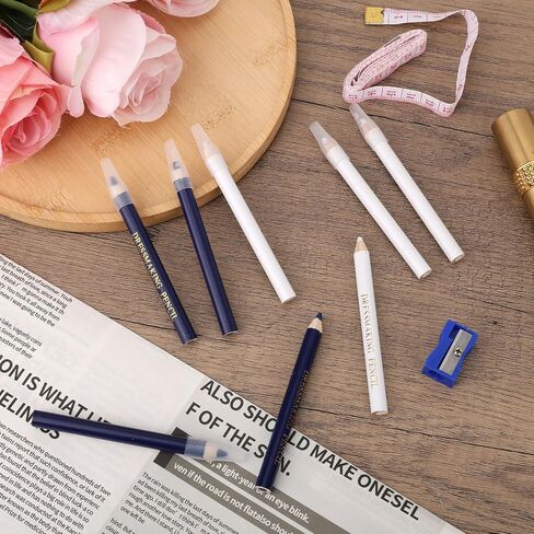 8pcs Fabric Pencils for Sewing, White and Blue Water Soluble Fabric Maker Washable Tailors Chalk Pen Marking and Tracing Tools with Sharpener & Tape Measure for Dressmakers Quilting Crafts in Saudi Arabia