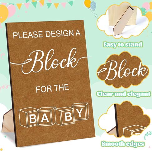 Baby Shower Blocks Game Set with Wooden Box, Acrylic Markers & Wooden Sign for Baby Shower Games, Gender Reveal & Decorations (GreenLeaves) in Kuwait