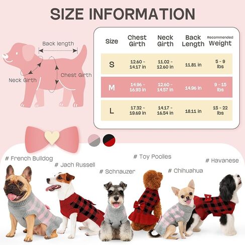 YUDODO Small Dog Sweater Dress Puppy Sweaters Knitwear with Bowtie Pet Turtleneck Pink Plaid Warm Clothes for Small Dogs Girls Leash Hole Pink M in Saudi Arabia