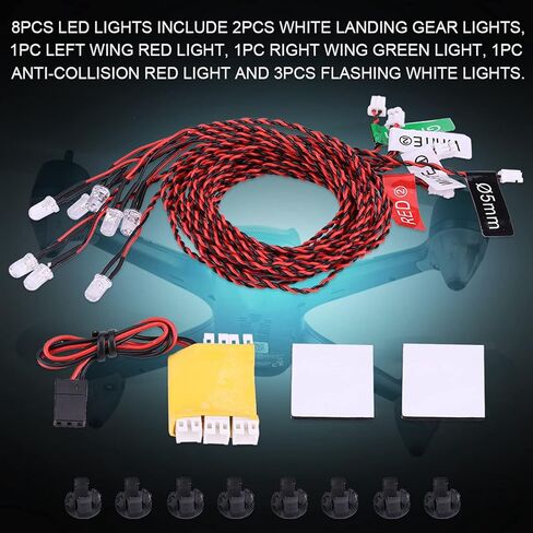 8 LED RC Light Kit ، أضواء وميض RC البلاستيكية مع سلك 23.6 بوصة ، وأضواء طائرة RC يتم تثبيتها بسهولة لطائرة هليكوبتر طائرة RC وأنواع أخرى من الطائرات in Kuwait