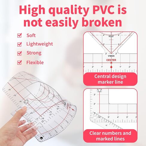 1 PCS T Shirt Moalment Tool ، حاكم PVC الشفاف/Round PVC للتطريز ، تصميم مركز توظيف أداة القياس ، دليل حاكم تي شيرت للمحاذاة ، حاكم القميص. in Saudi Arabia