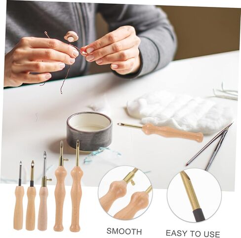Glstoy 5pcs Punch Needle تطريز مقبض خشبي الإبر لك ديكور المنزل ومشاريع DIY in Kuwait