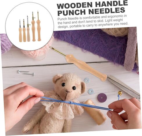 Glstoy 5pcs Punch Needle تطريز مقبض خشبي الإبر لك ديكور المنزل ومشاريع DIY in Kuwait