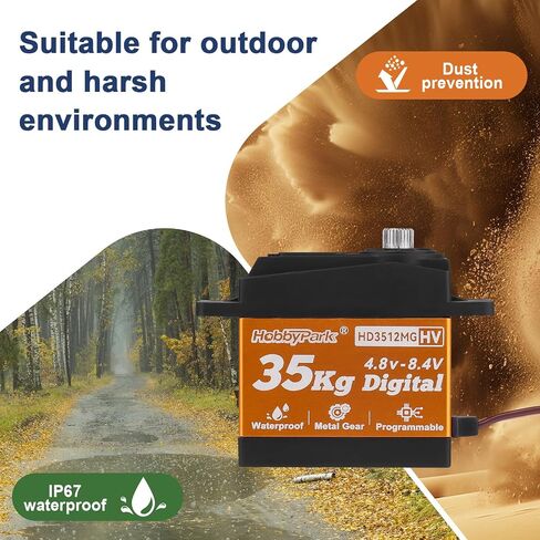 HobbyPark Waterproof High Torque RC Servo 35KG Metal Gear Digital Servo Motor w/Horn for 1/8 1/10 1/12 RC Crawler Car RC Truck Buggy Short Course Bashing Basher Robot Control Angle 180° (Core Motor) in Saudi Arabia