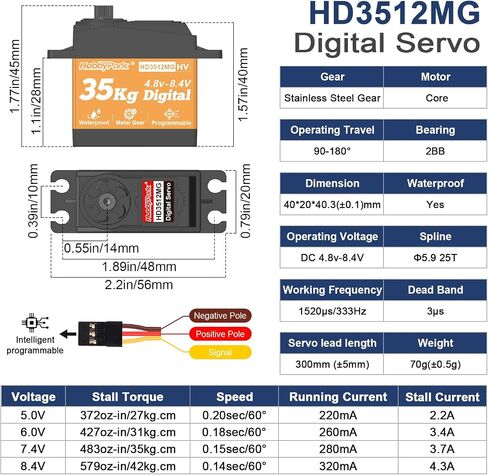 HobbyPark Waterproof High Torque RC Servo 35KG Metal Gear Digital Servo Motor w/Horn for 1/8 1/10 1/12 RC Crawler Car RC Truck Buggy Short Course Bashing Basher Robot Control Angle 180° (Core Motor) in Saudi Arabia