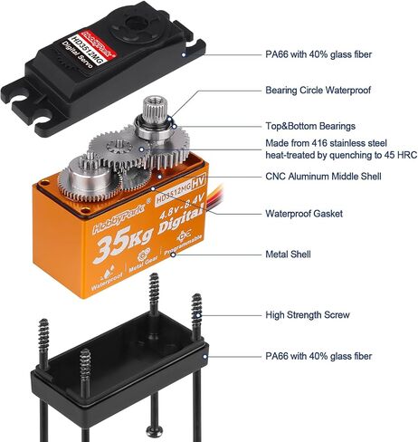 HobbyPark Waterproof High Torque RC Servo 35KG Metal Gear Digital Servo Motor w/Horn for 1/8 1/10 1/12 RC Crawler Car RC Truck Buggy Short Course Bashing Basher Robot Control Angle 180° (Core Motor) in Saudi Arabia